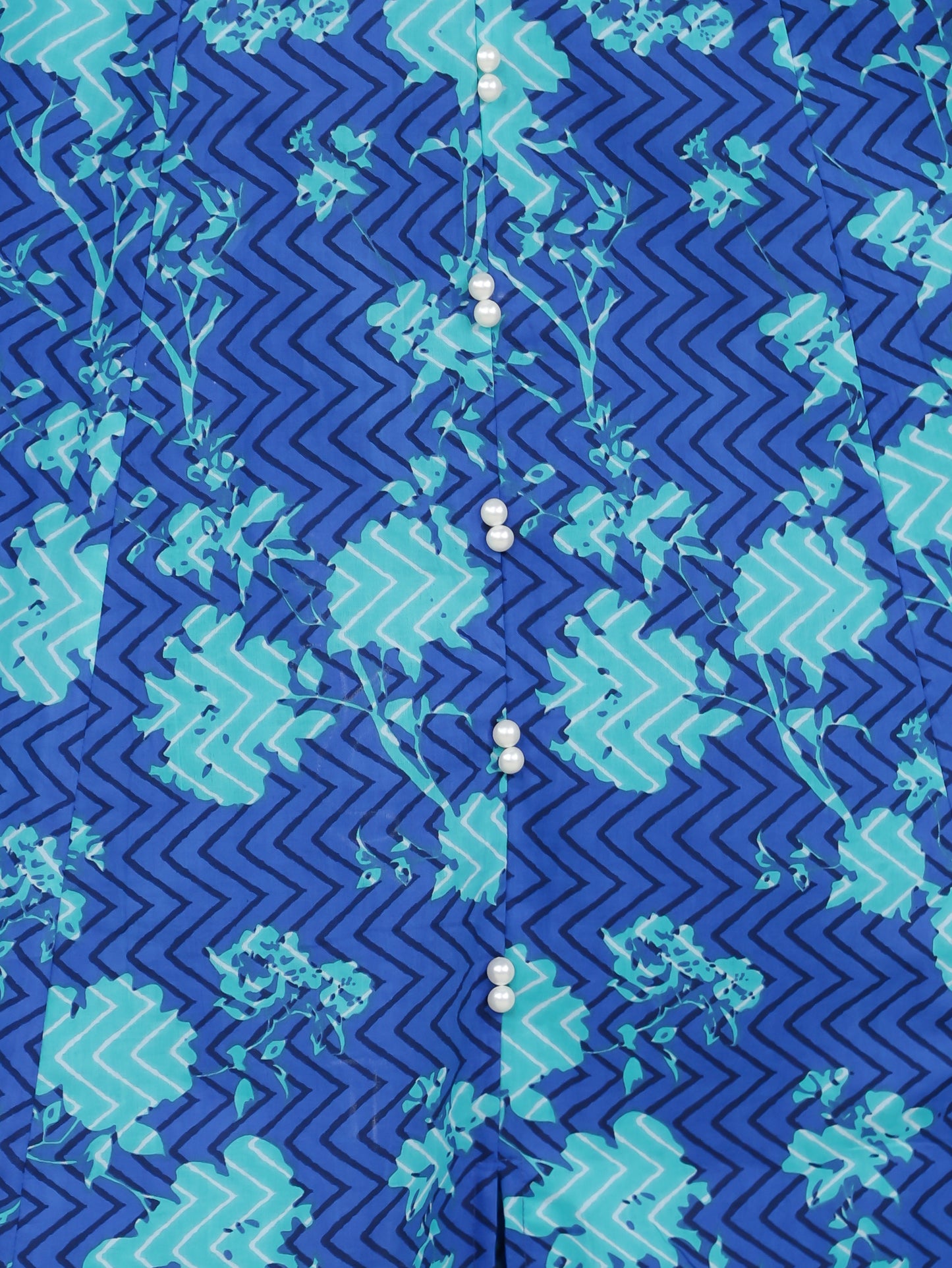 Soft Cotton Floral Flared Blue Kurta