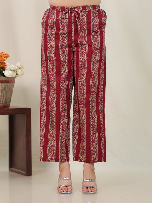 Soft Cotton Border print Rust Straight Straight Trousers