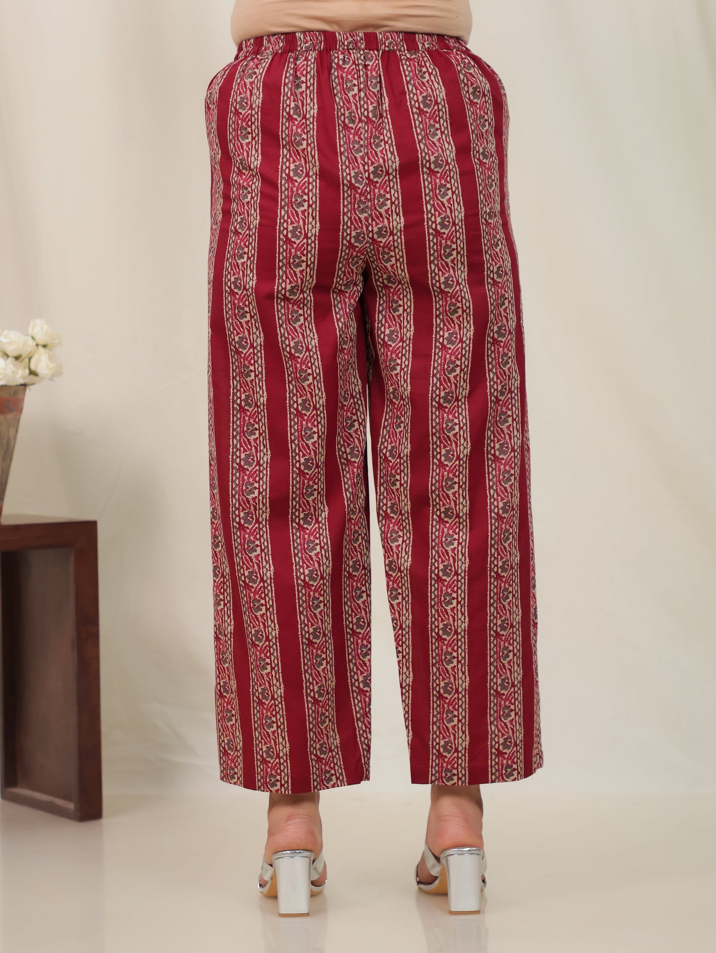 Soft Cotton Border print Rust Straight Straight Trousers