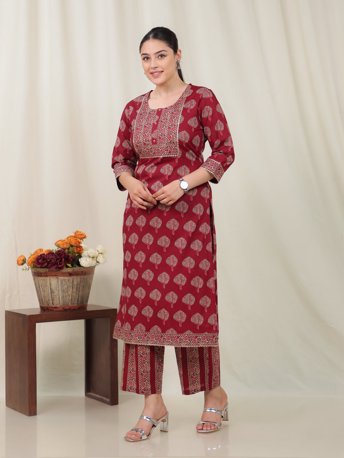 Soft Cotton Butta Straight Rust Kurta