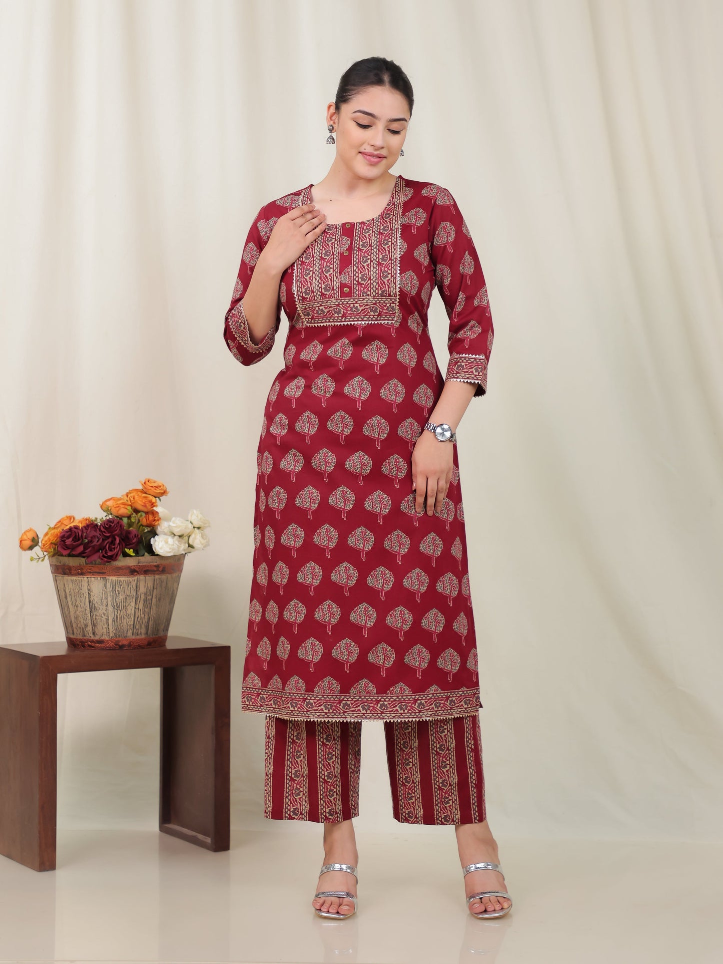 Soft Cotton Butta Straight Rust Kurta