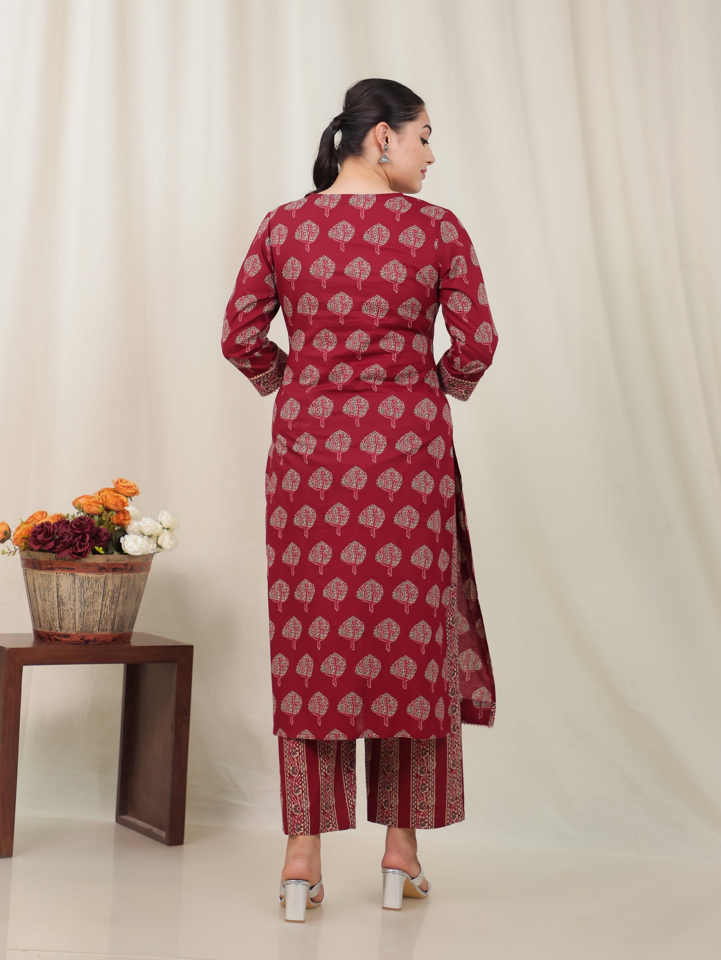 Soft Cotton Butta Straight Rust Kurta
