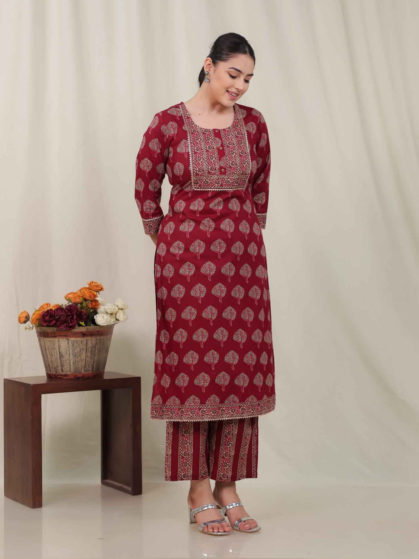 Soft Cotton Butta Straight Rust Kurta
