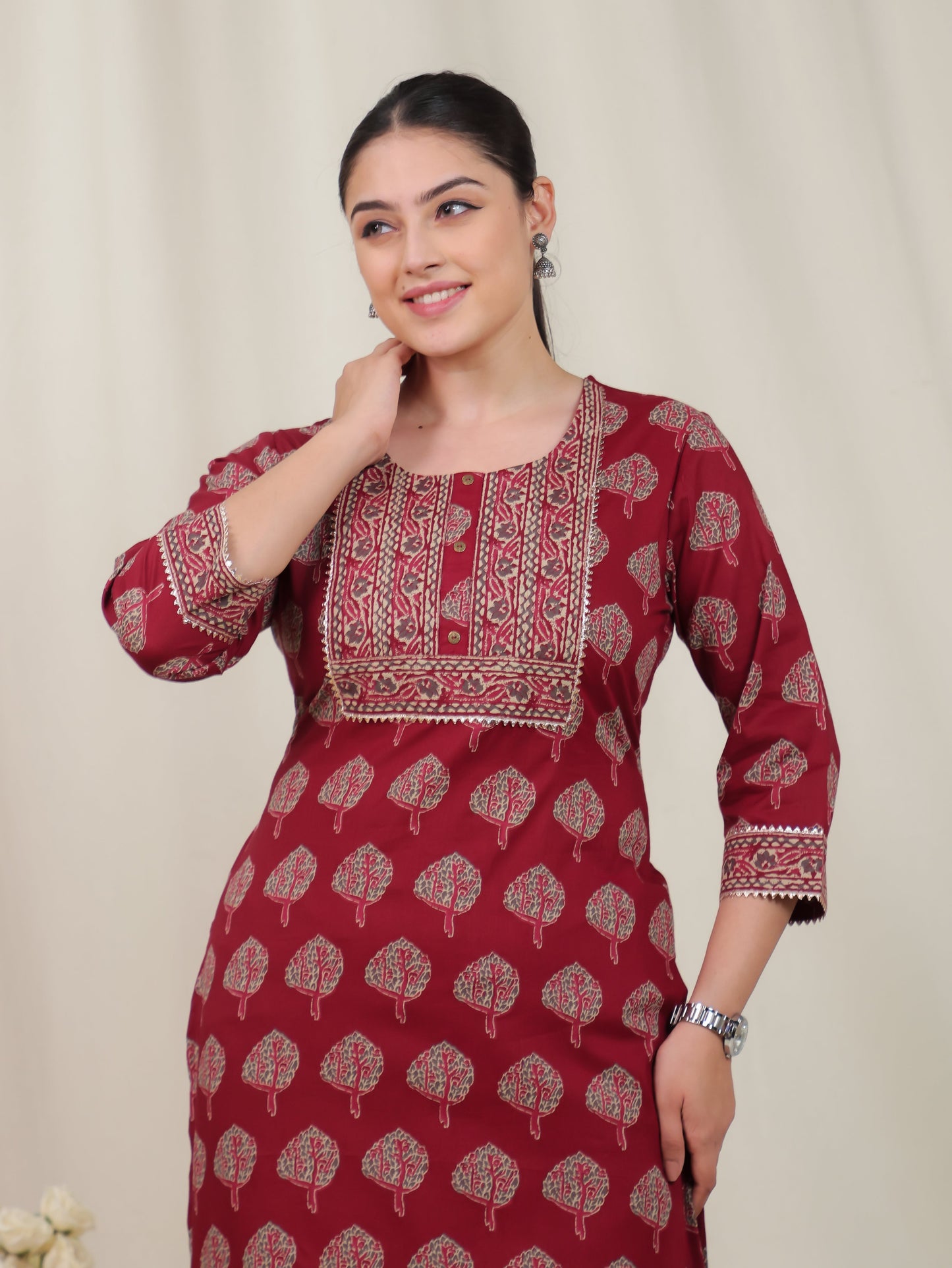 Soft Cotton Butta Straight Rust Kurta