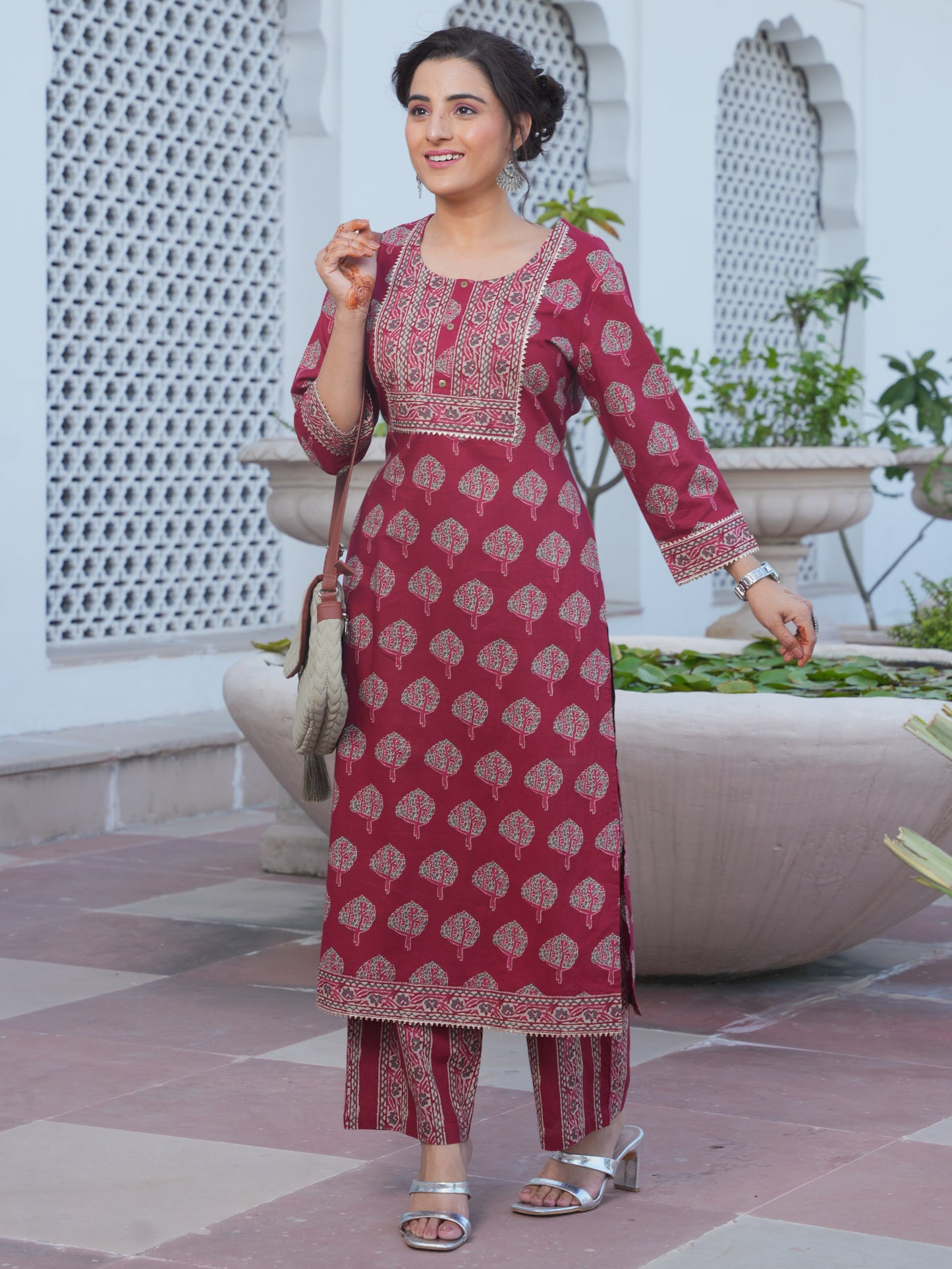Soft Cotton Butta Straight Rust Kurta