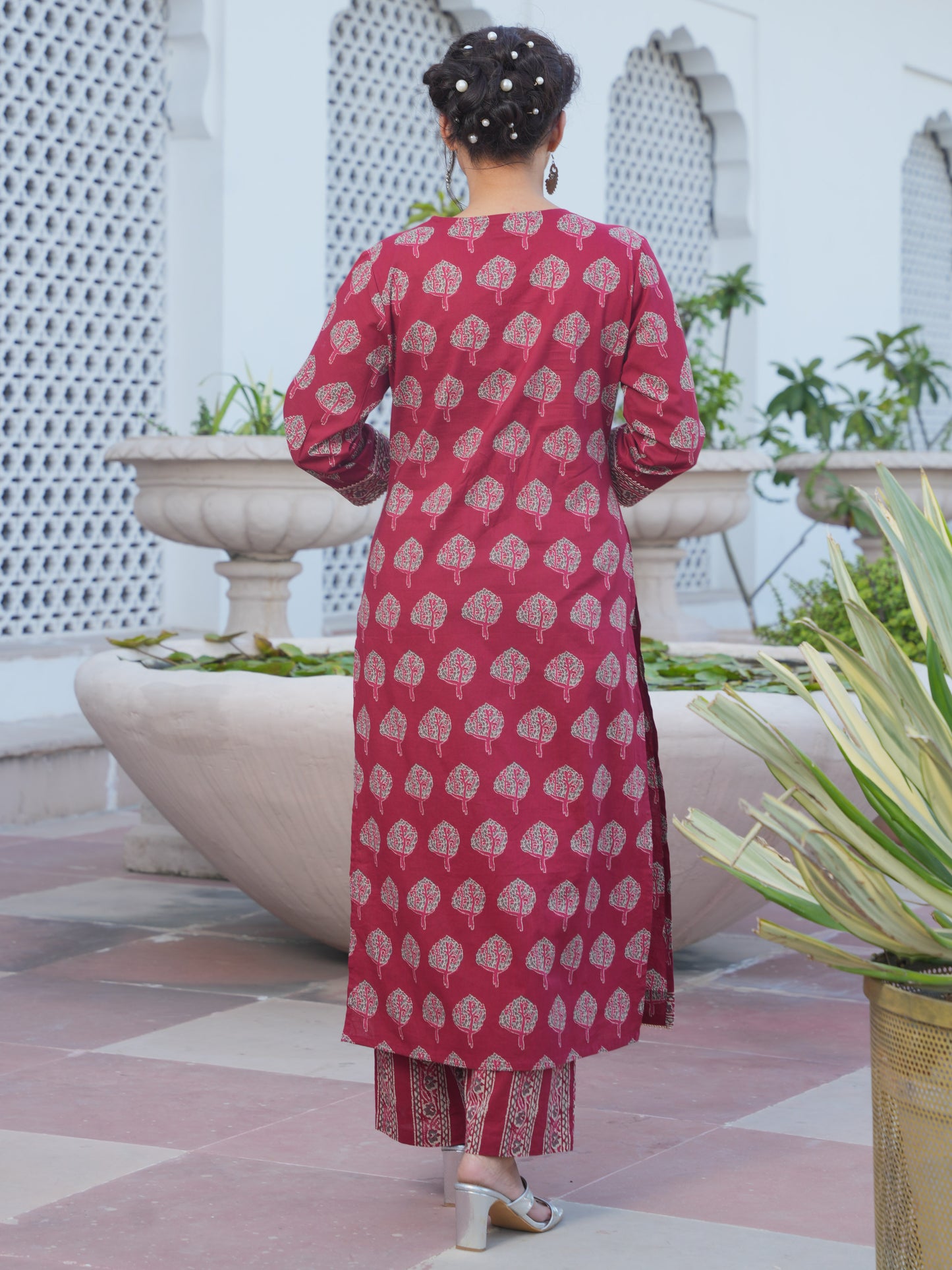 Soft Cotton Butta Straight Rust Kurta