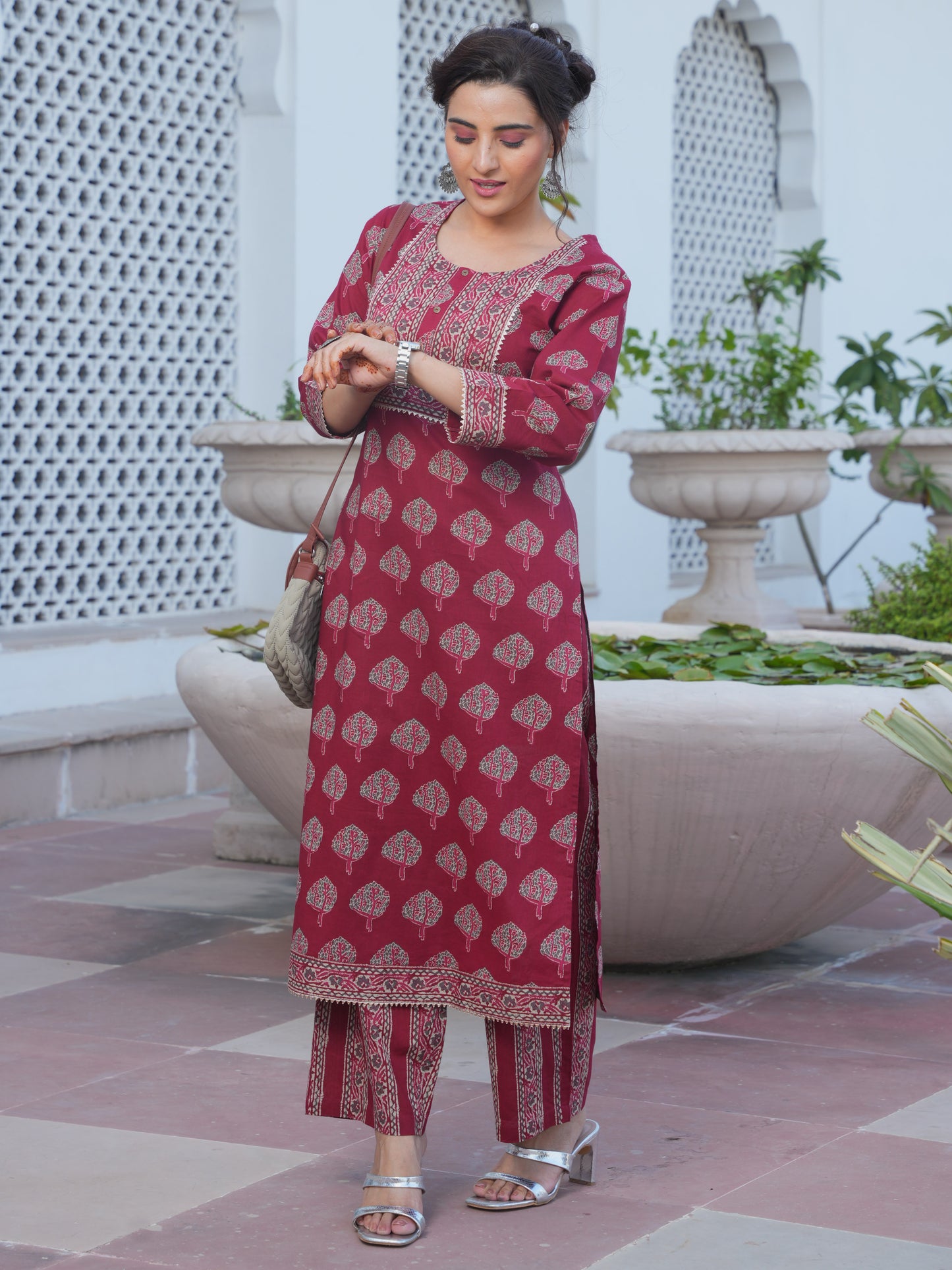 Soft Cotton Butta Straight Rust Kurta