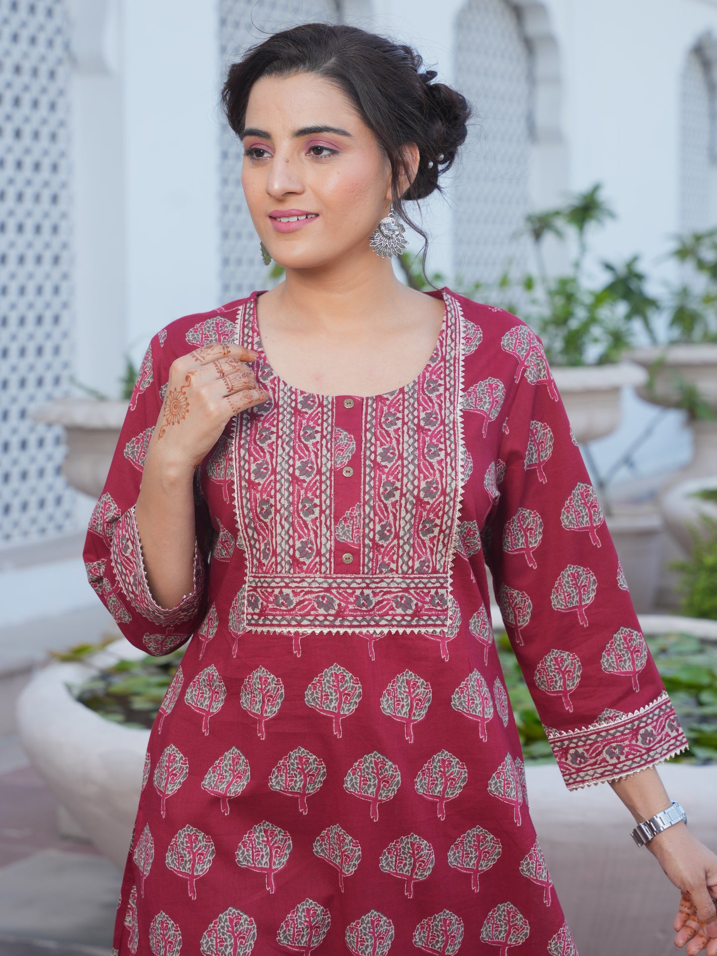 Soft Cotton Butta Straight Rust Kurta