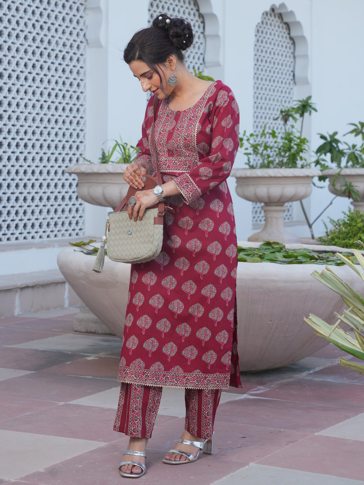 Soft Cotton Butta Straight Rust Kurta