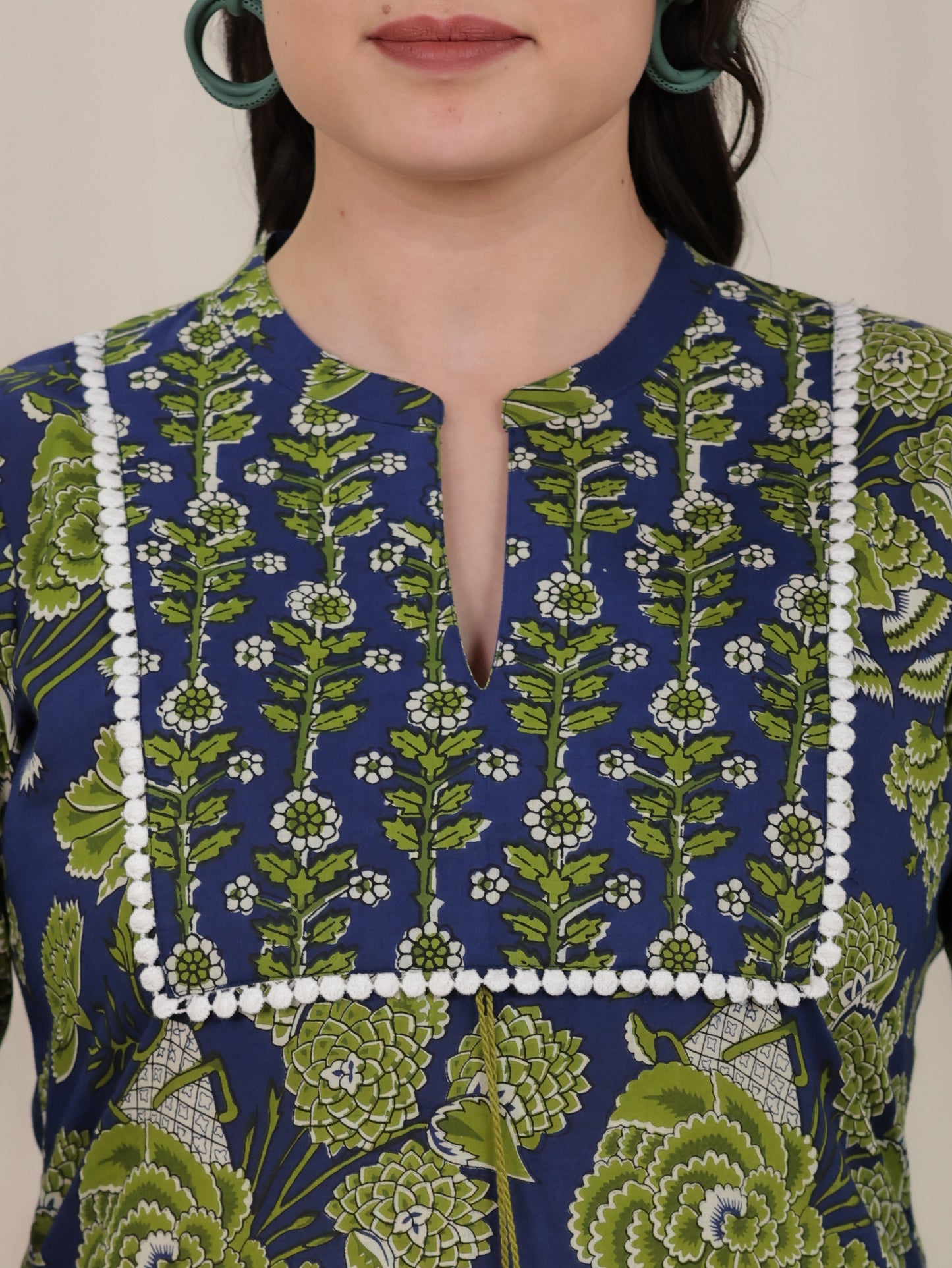 Soft Cotton Floral Straight Blue Kurta