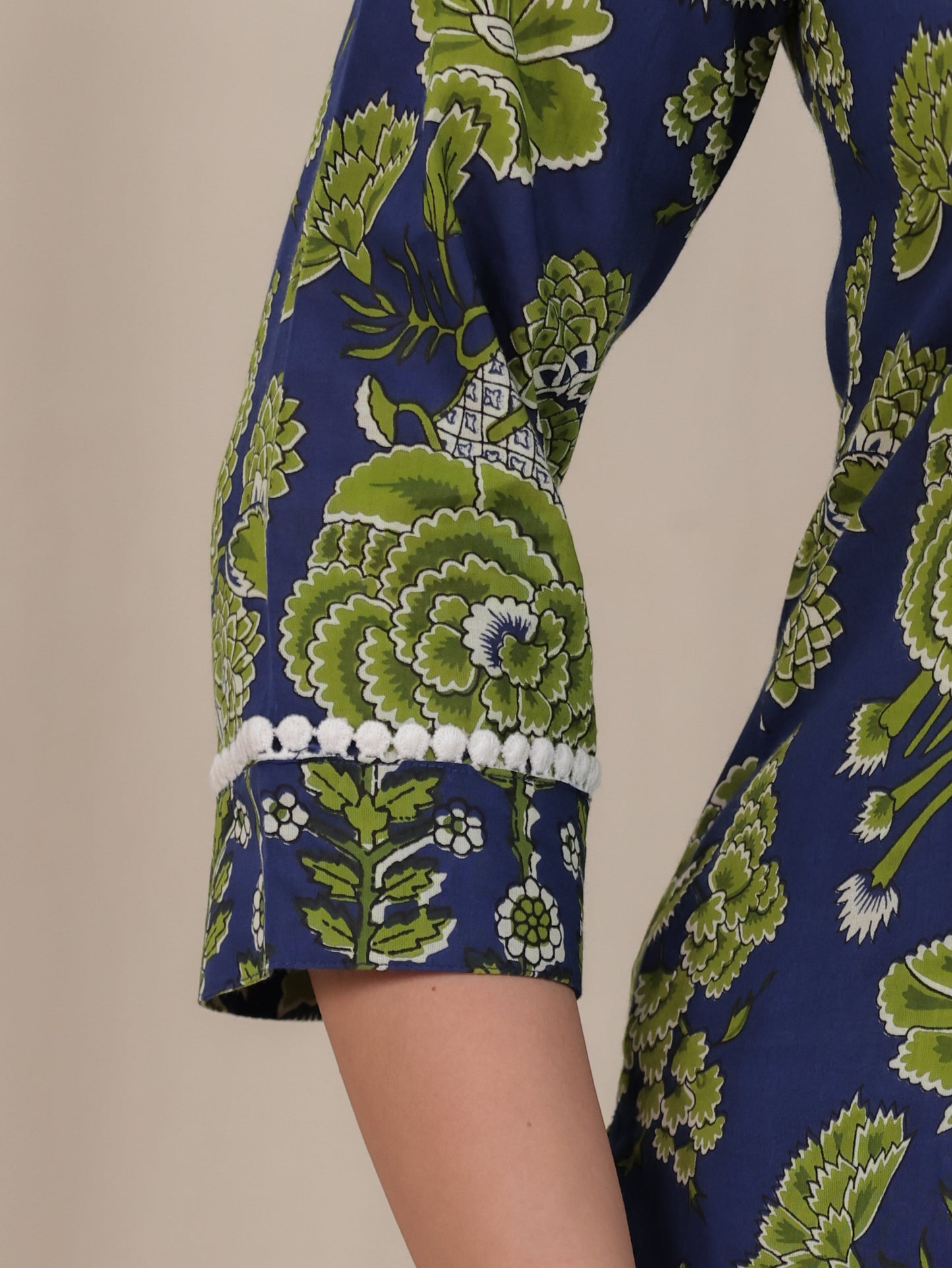 Soft Cotton Floral Straight Blue Kurta