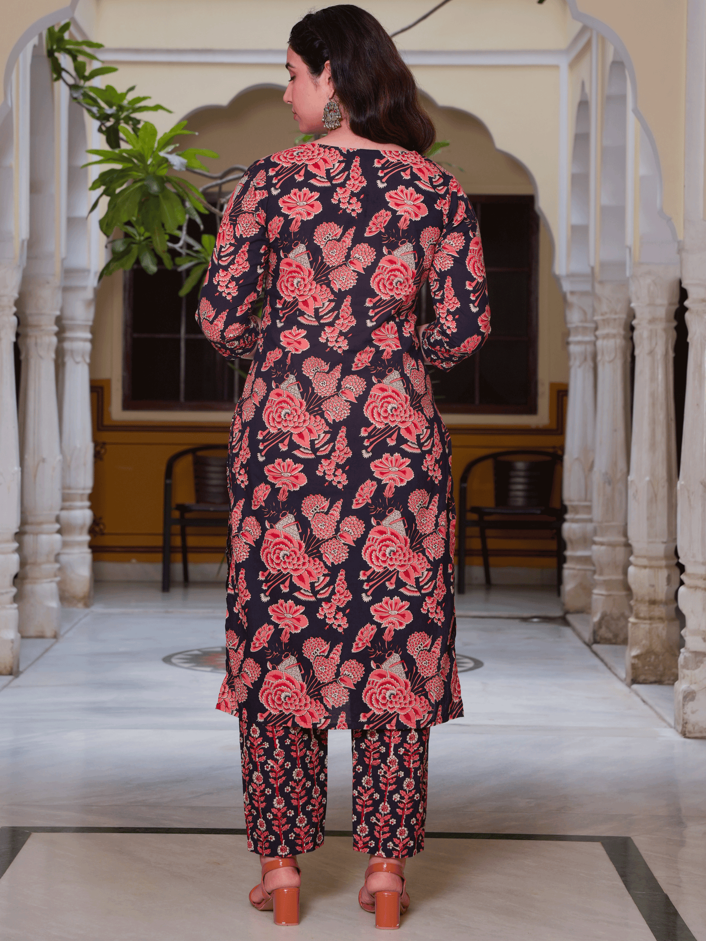 Soft Cotton Floral Straight Blue Kurta