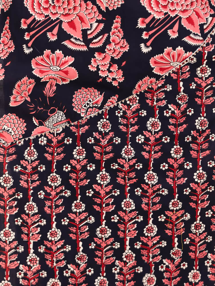 Soft Cotton Floral Straight Blue Kurta
