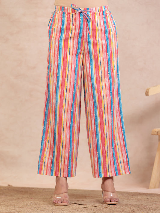 Soft Cotton Striped Pink Palazzo