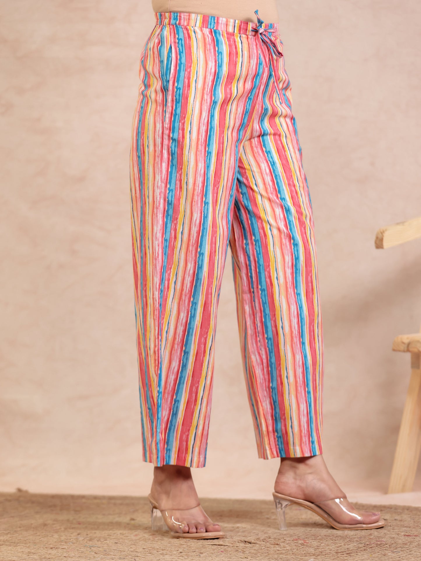 Soft Cotton Striped Pink Palazzo