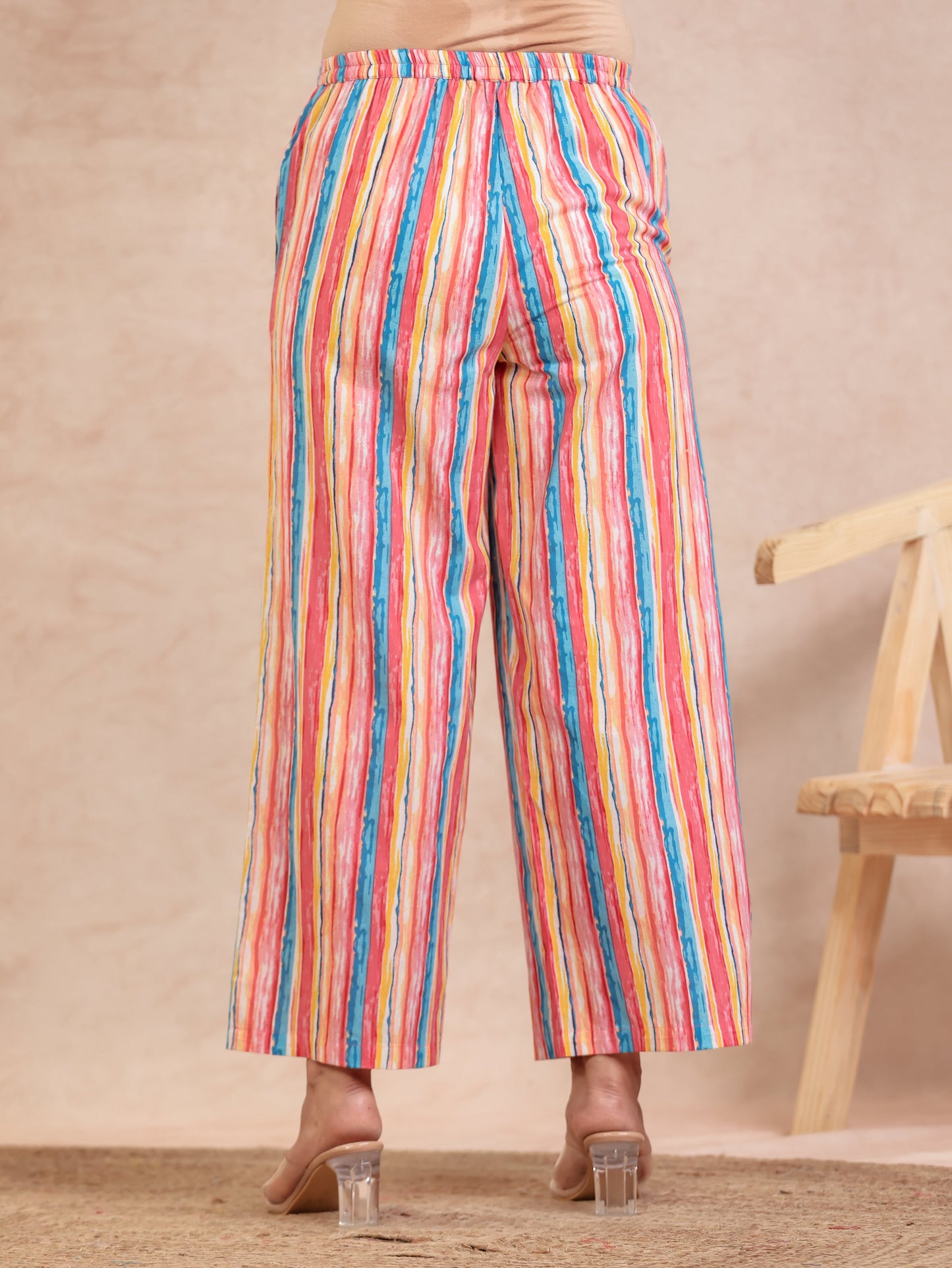 Soft Cotton Striped Pink Palazzo