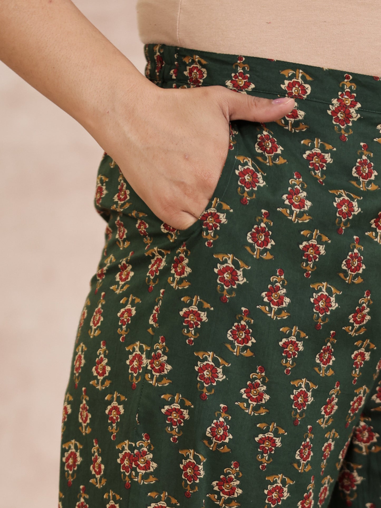 Soft Cotton Floral Green Straight Trousers