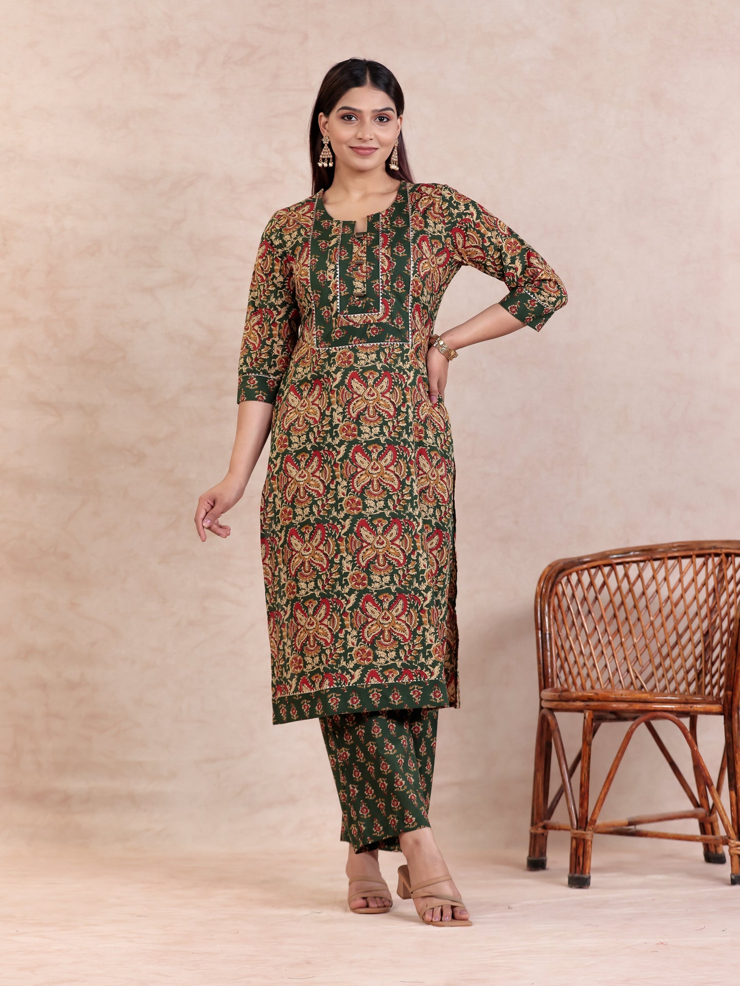 Soft Cotton Floral Straight Green Kurta
