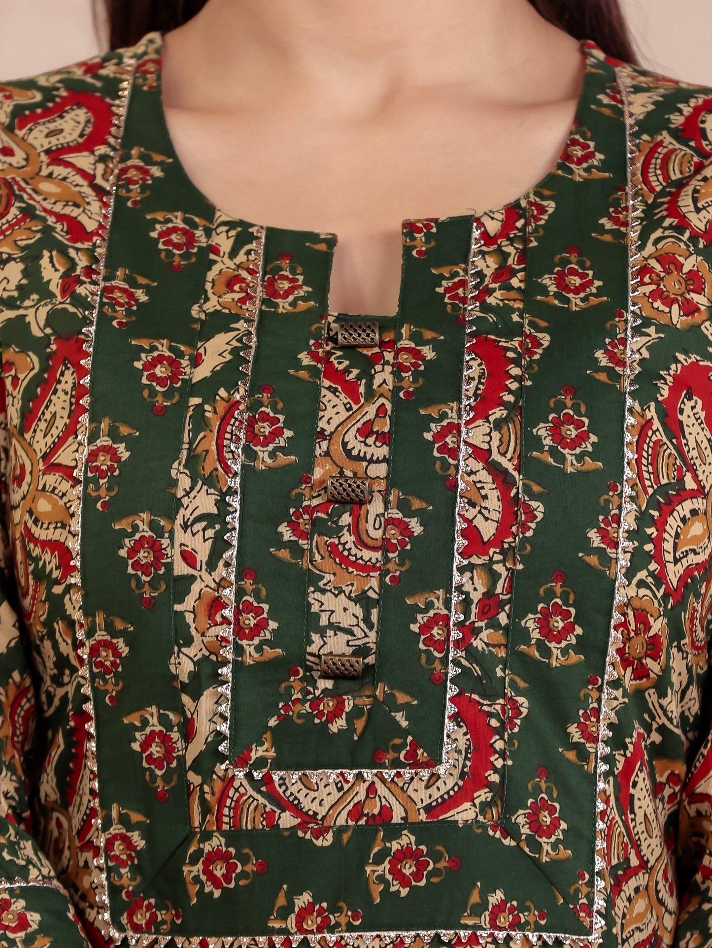 Soft Cotton Floral Straight Green Kurta
