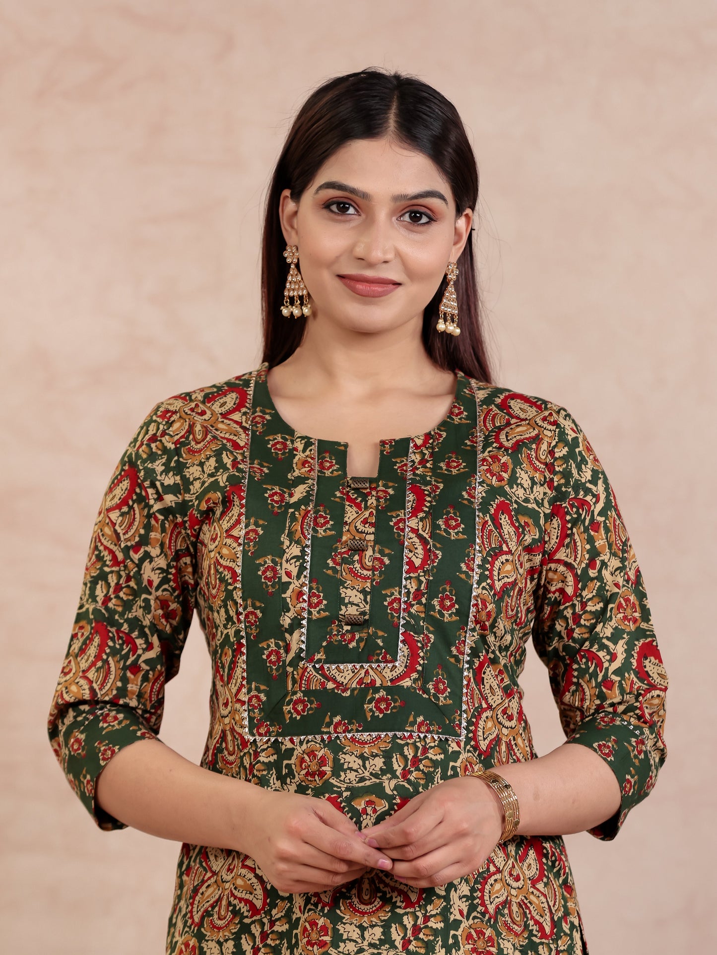 Soft Cotton Floral Straight Green Kurta