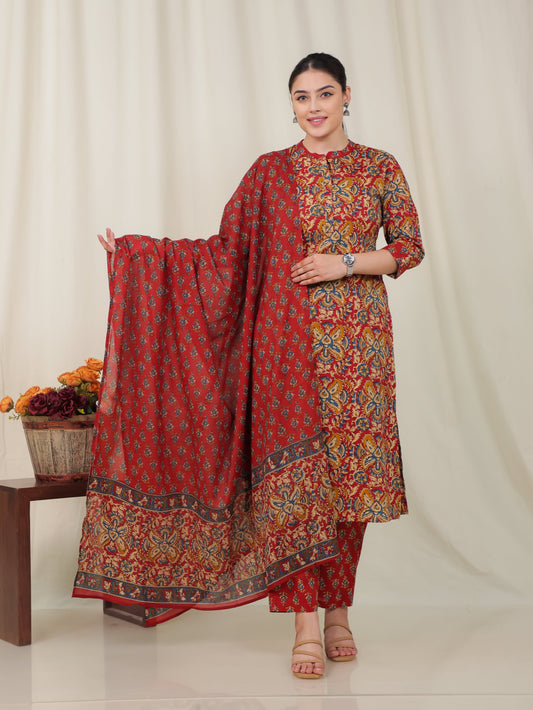 Cotton Voile Floral Red Dupatta