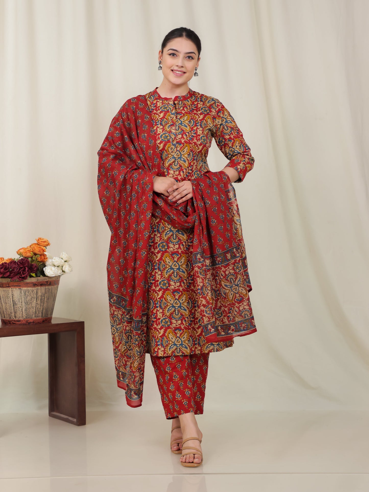 Cotton Voile Floral Red Dupatta