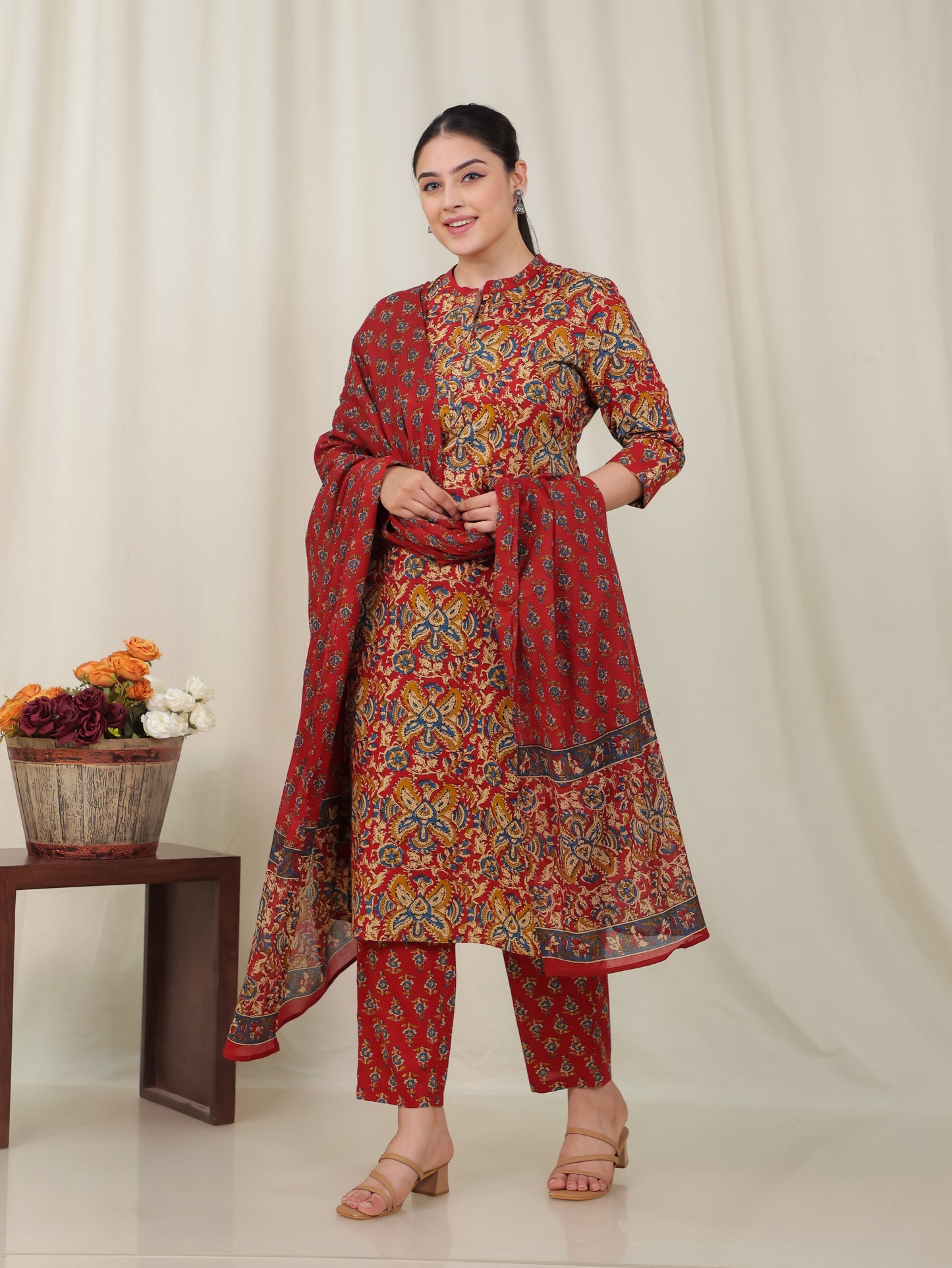 Cotton Voile Floral Red Dupatta
