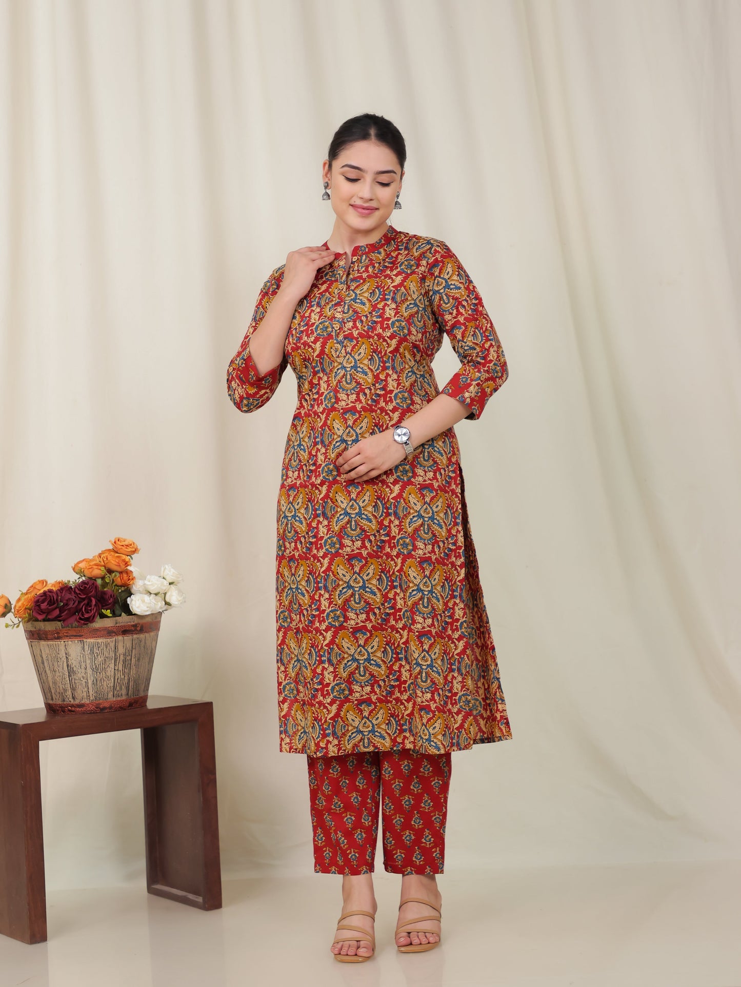 Soft Cotton Floral Red Kurta