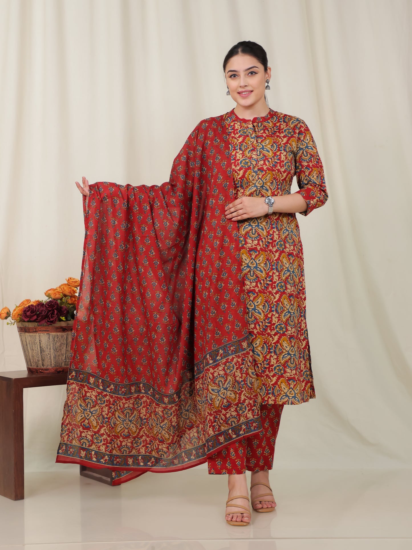 Soft Cotton Floral Red Kurta