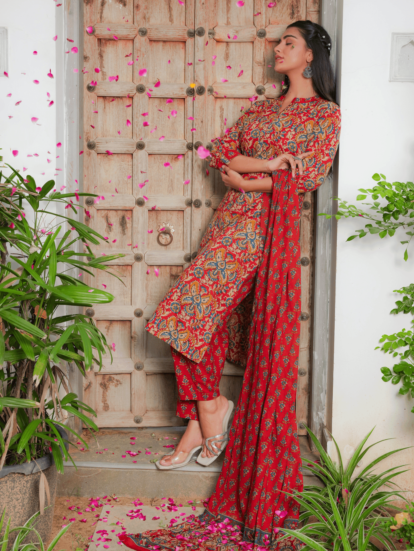 Cotton Voile Floral Red Dupatta