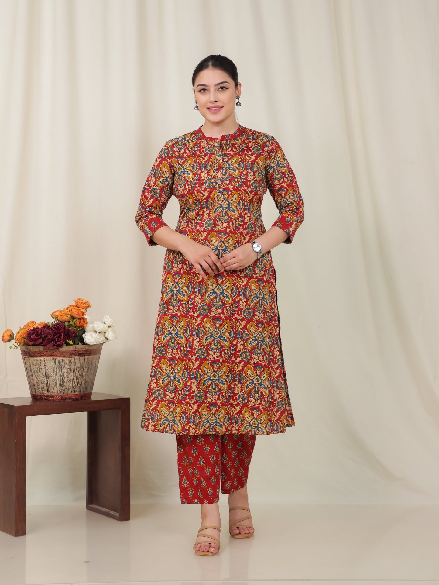 Soft Cotton Floral Red Kurta