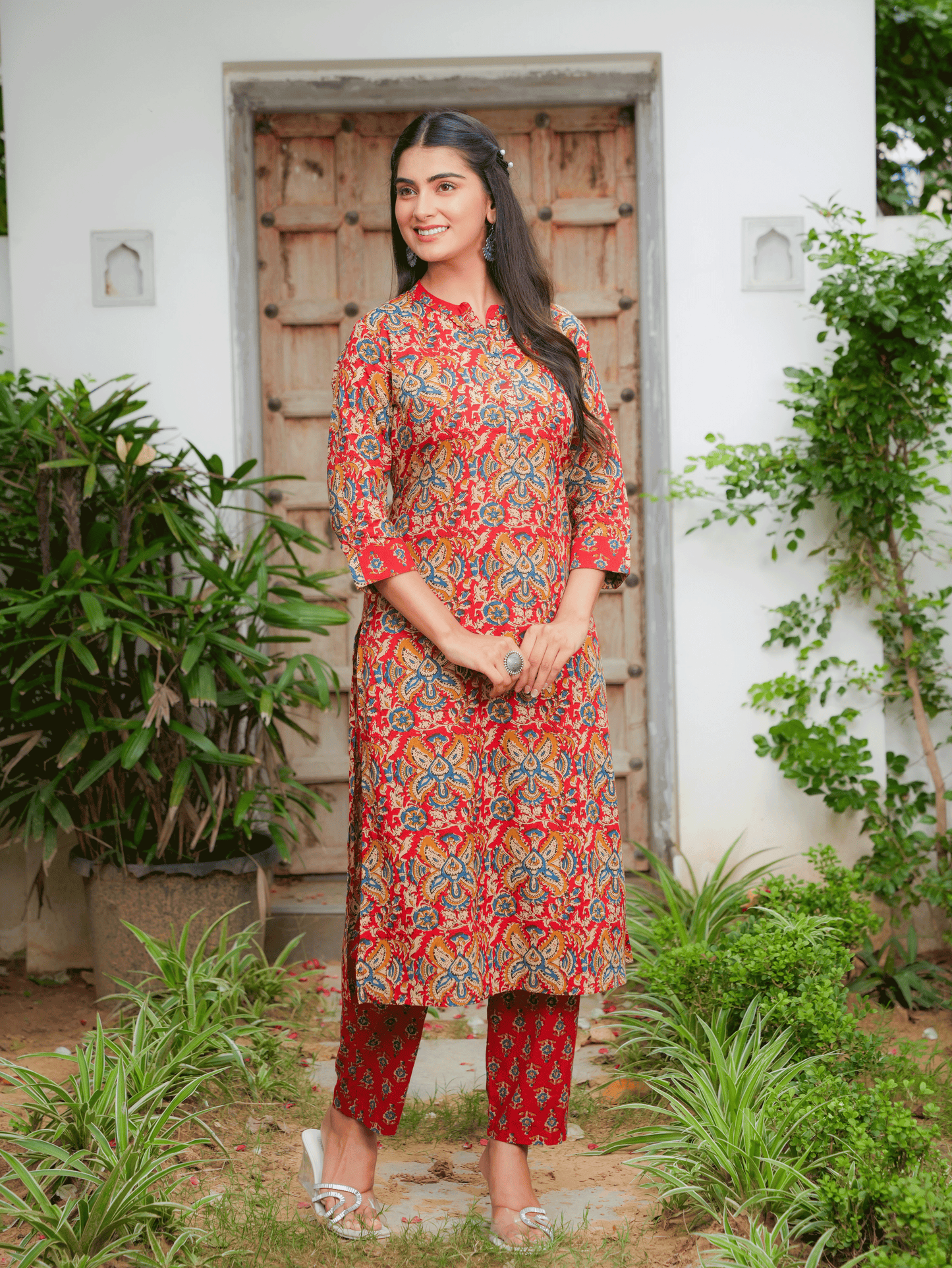 Soft Cotton Floral Red Kurta