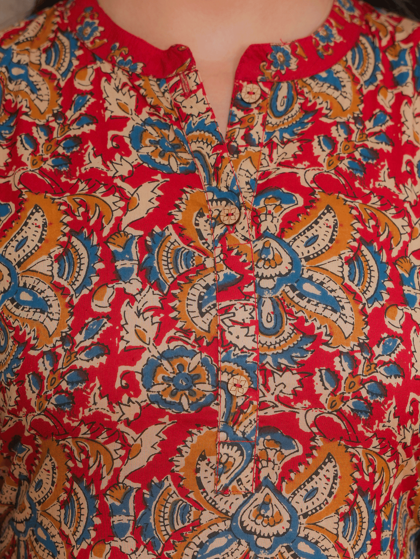 Soft Cotton Floral Red Kurta