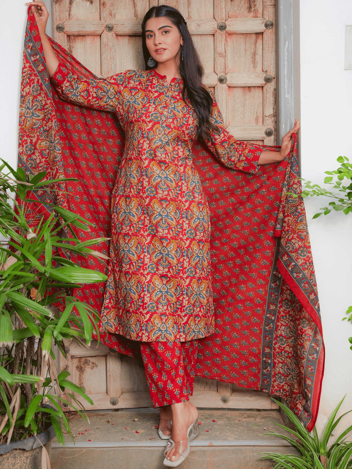 Cotton Voile Floral Red Dupatta