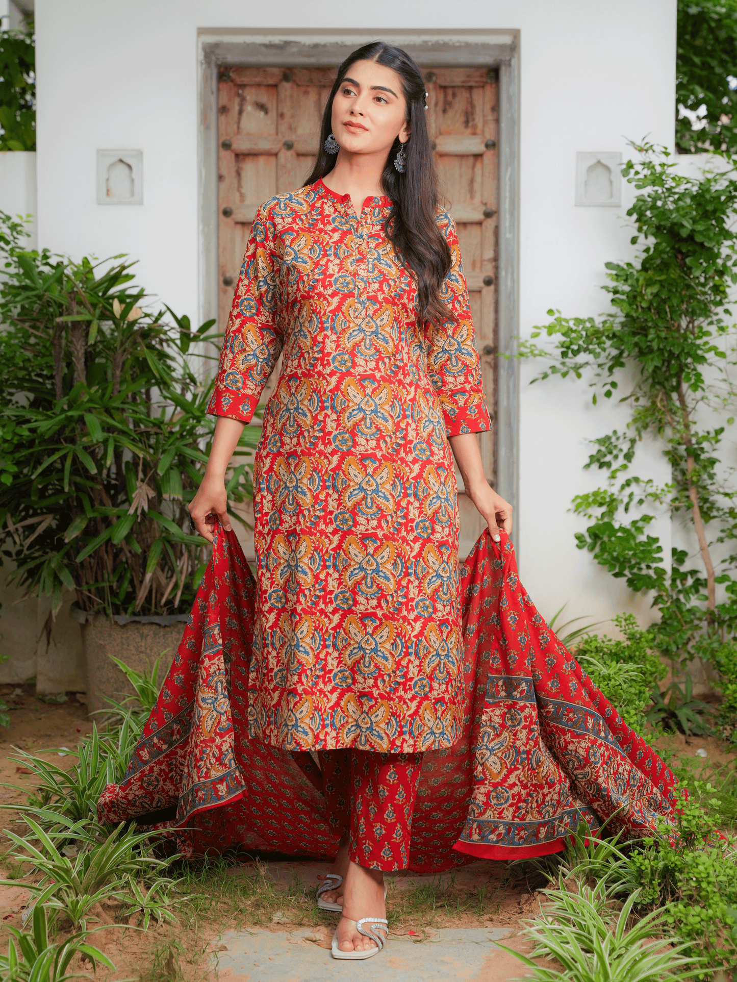 Cotton Voile Floral Red Dupatta