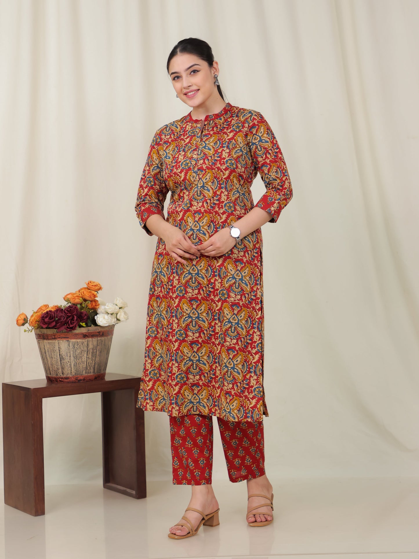 Soft Cotton Floral Red Kurta