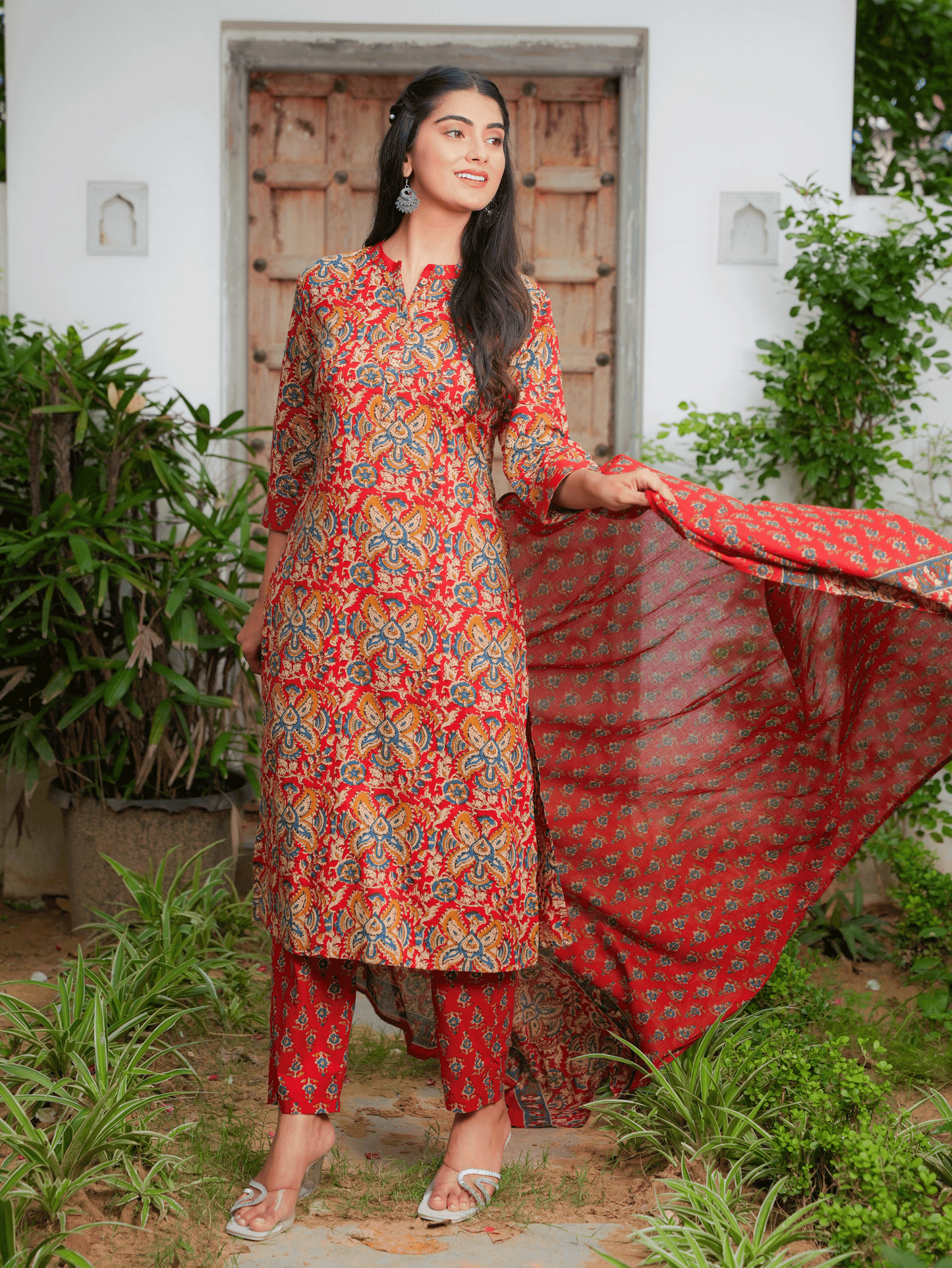 Cotton Voile Floral Red Dupatta