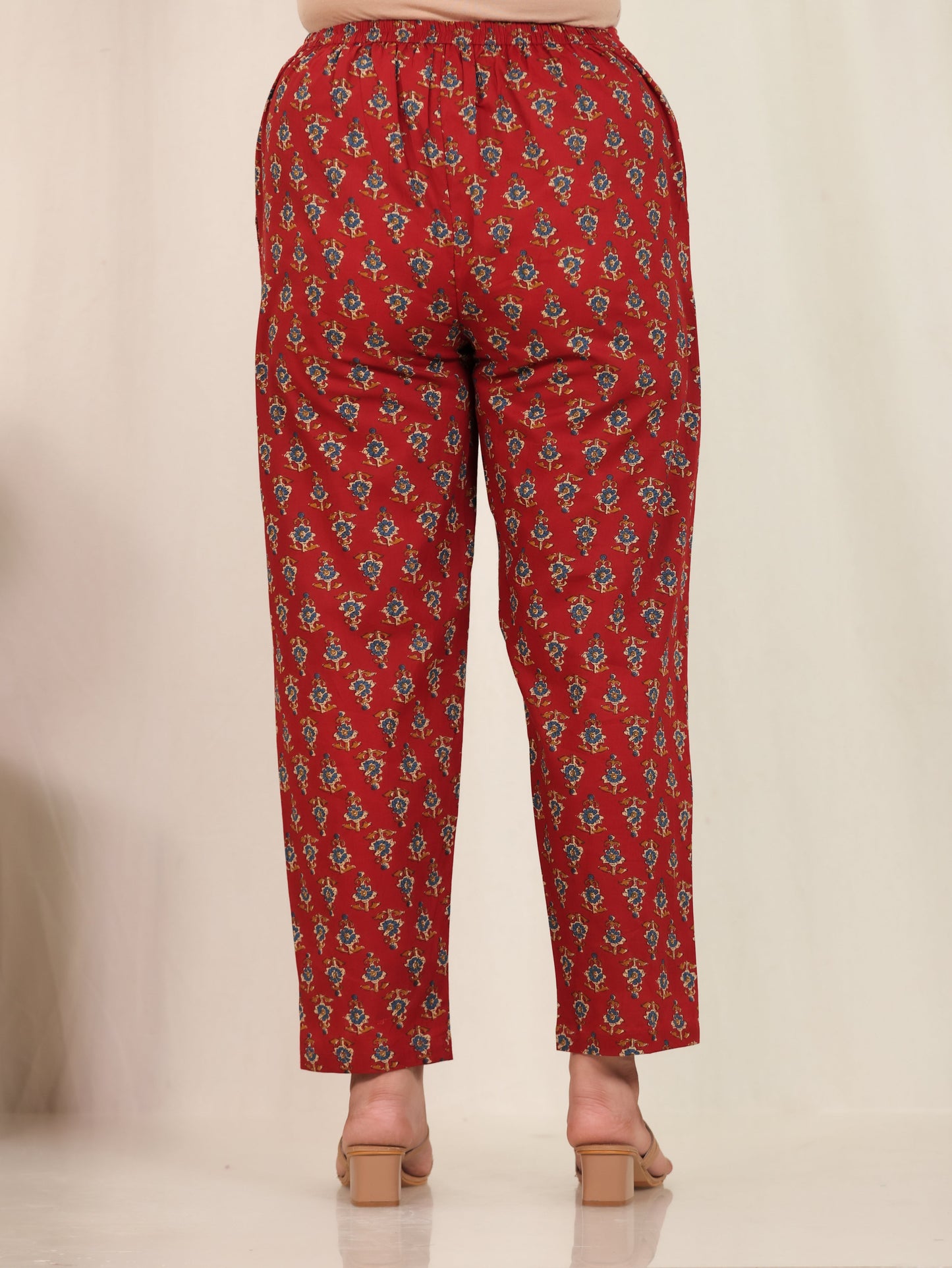 Soft Cotton Butti Red Tapered Tapered Trousers
