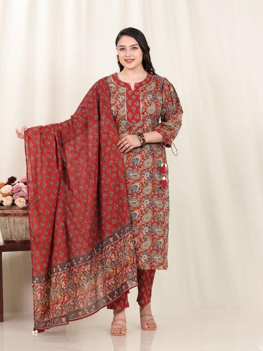 Cotton Voile Floral Red Dupatta