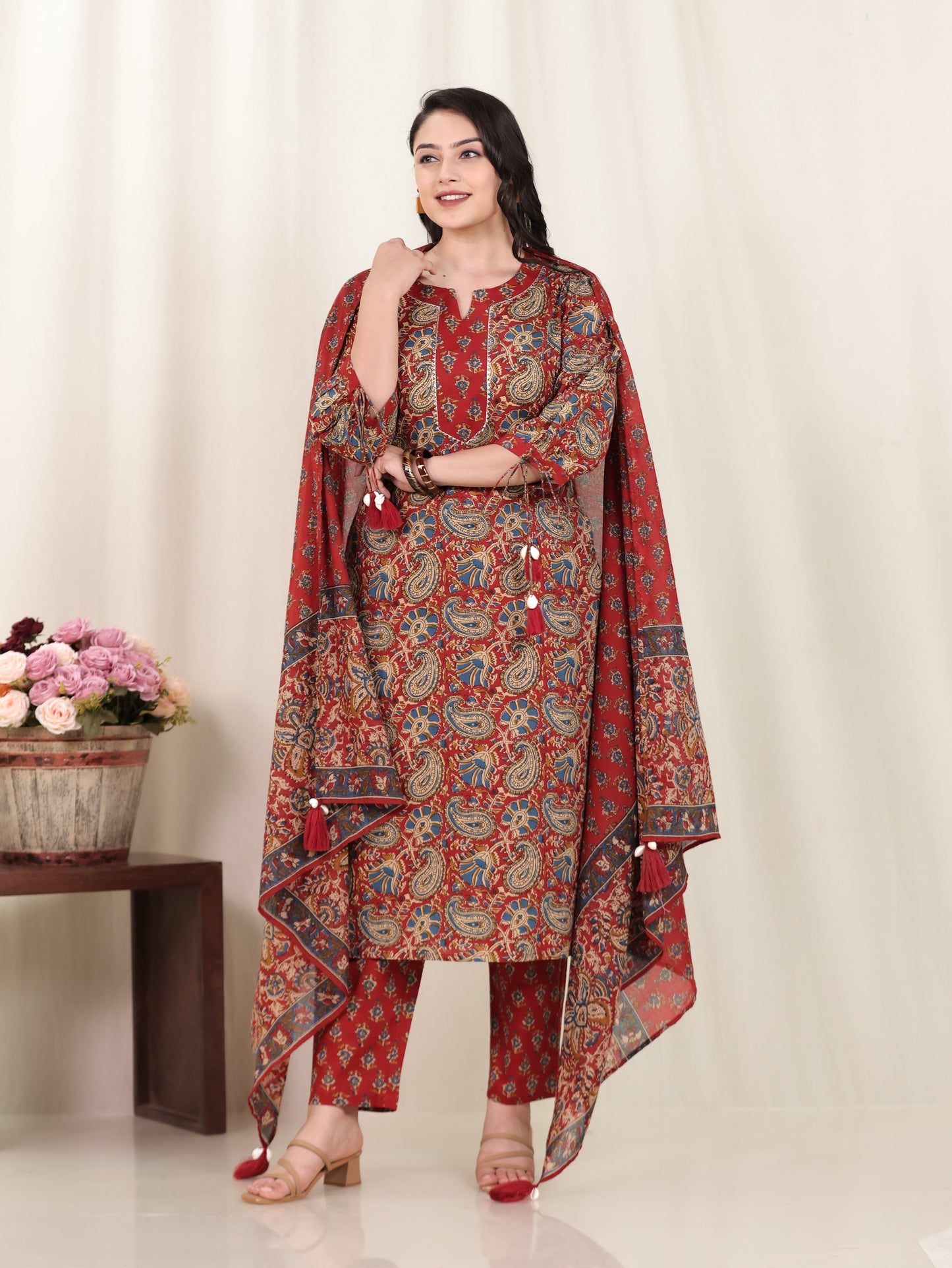 Cotton Voile Floral Red Dupatta