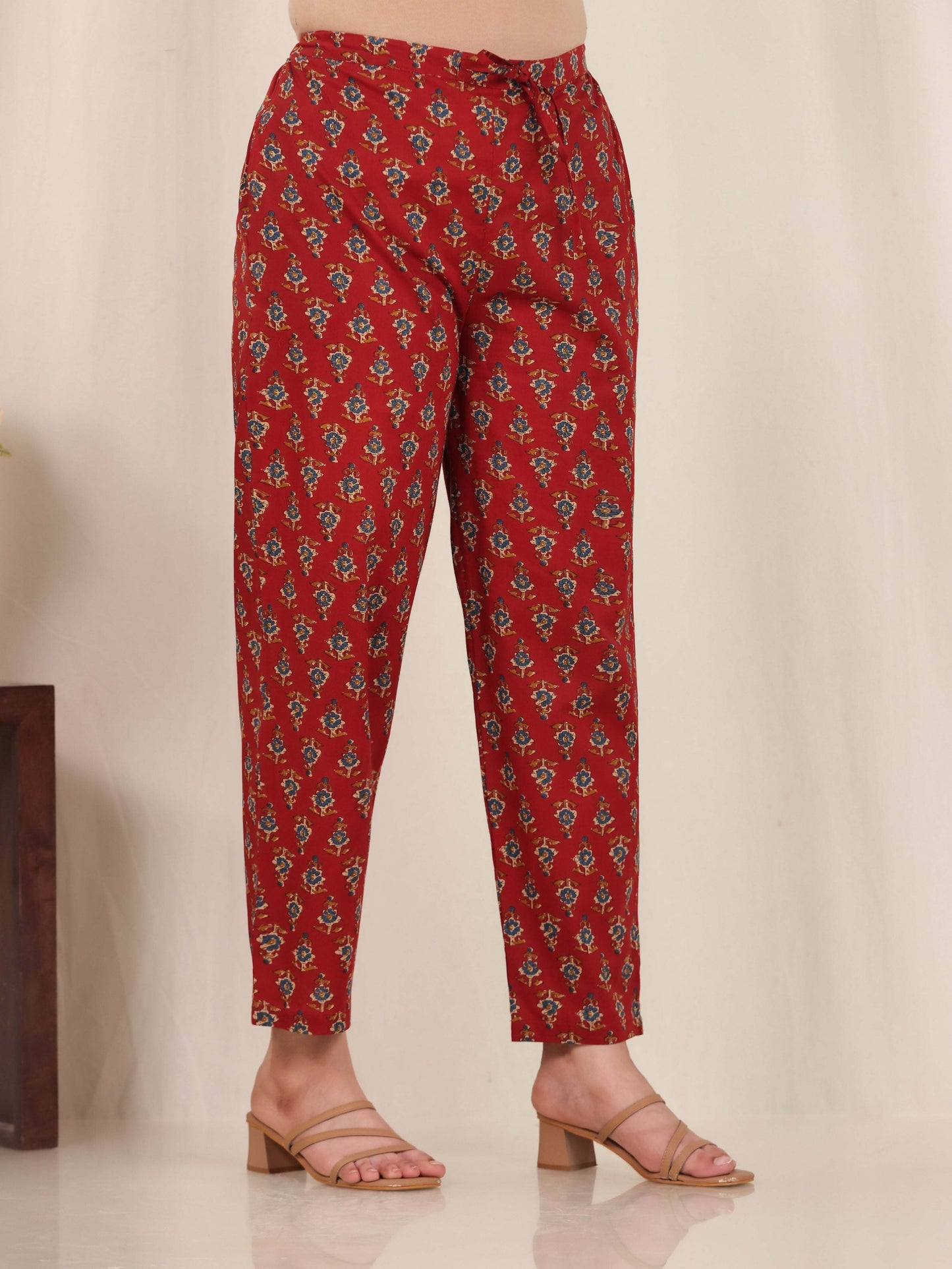 Soft Cotton Floral Straight Red Kurta