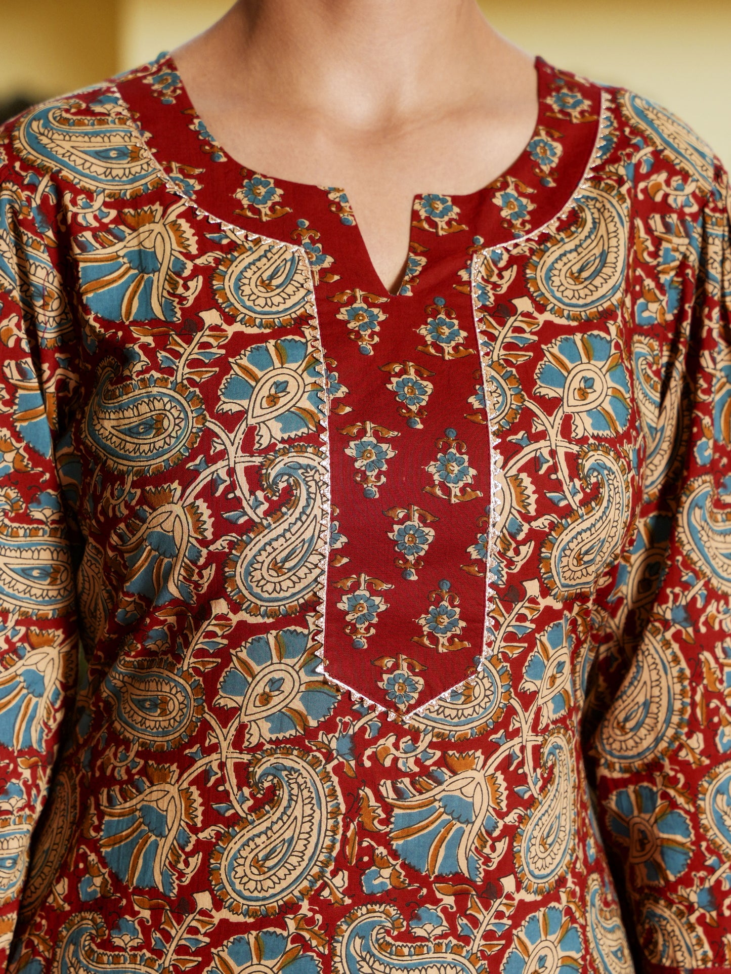 Soft Cotton Floral Straight Red Kurta