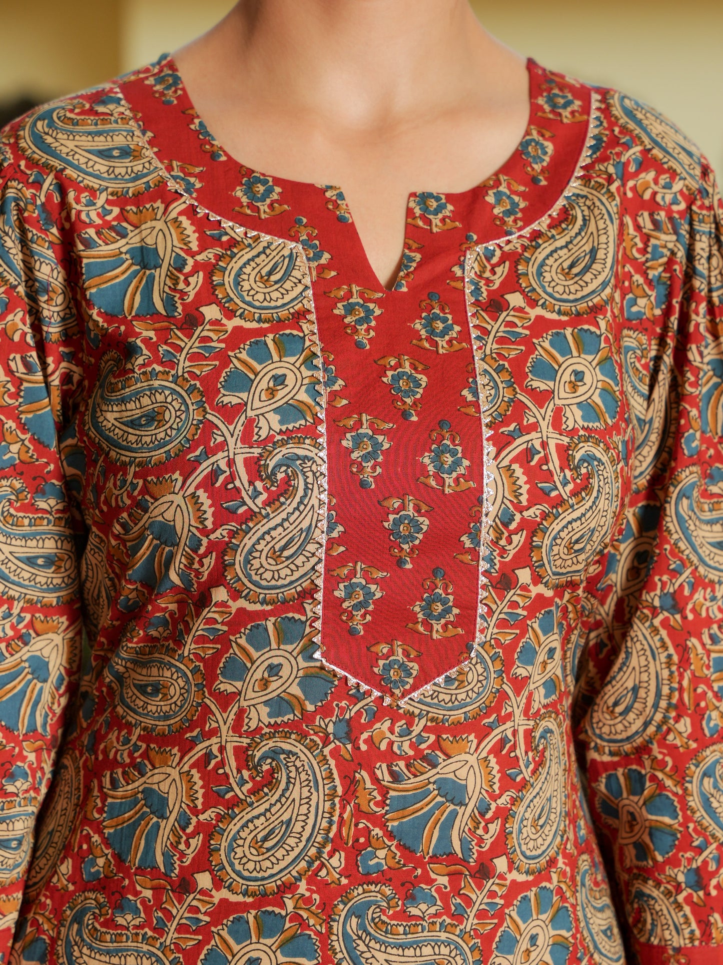 Soft Cotton Floral Straight Red Kurta