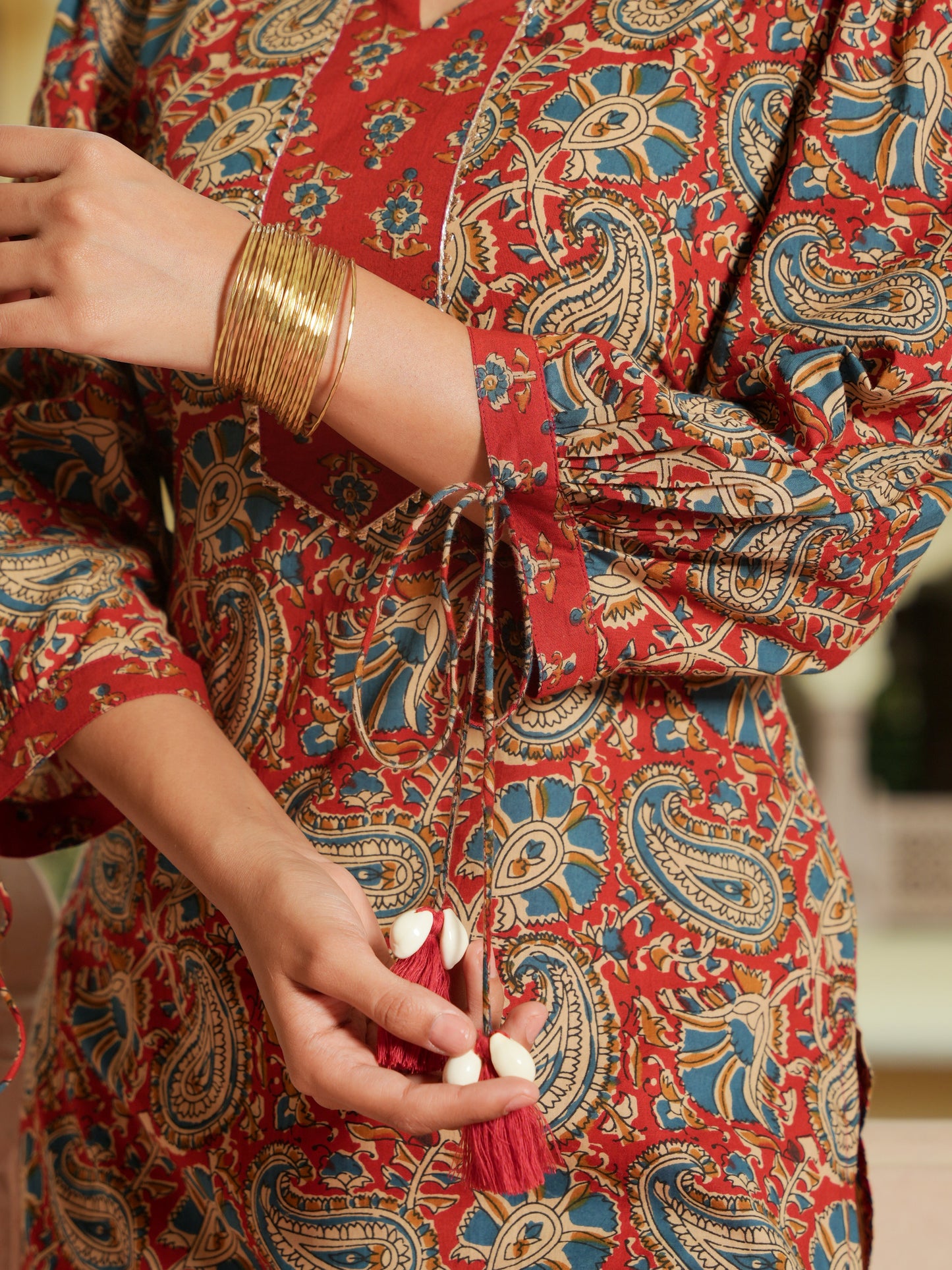 Soft Cotton Floral Straight Red Kurta
