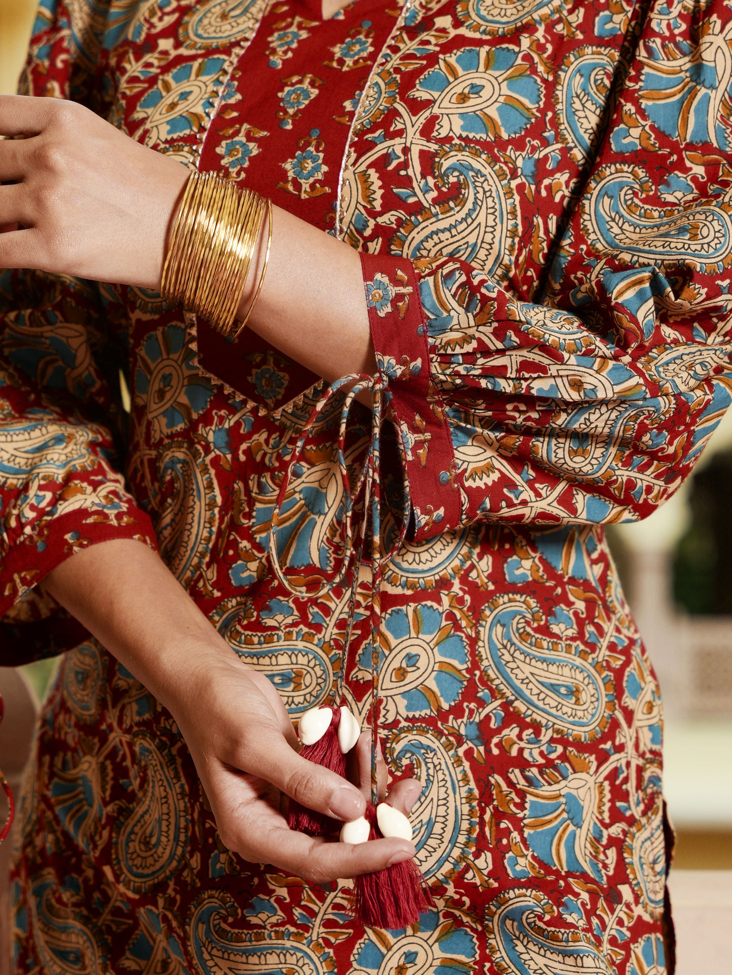 Soft Cotton Floral Straight Red Kurta