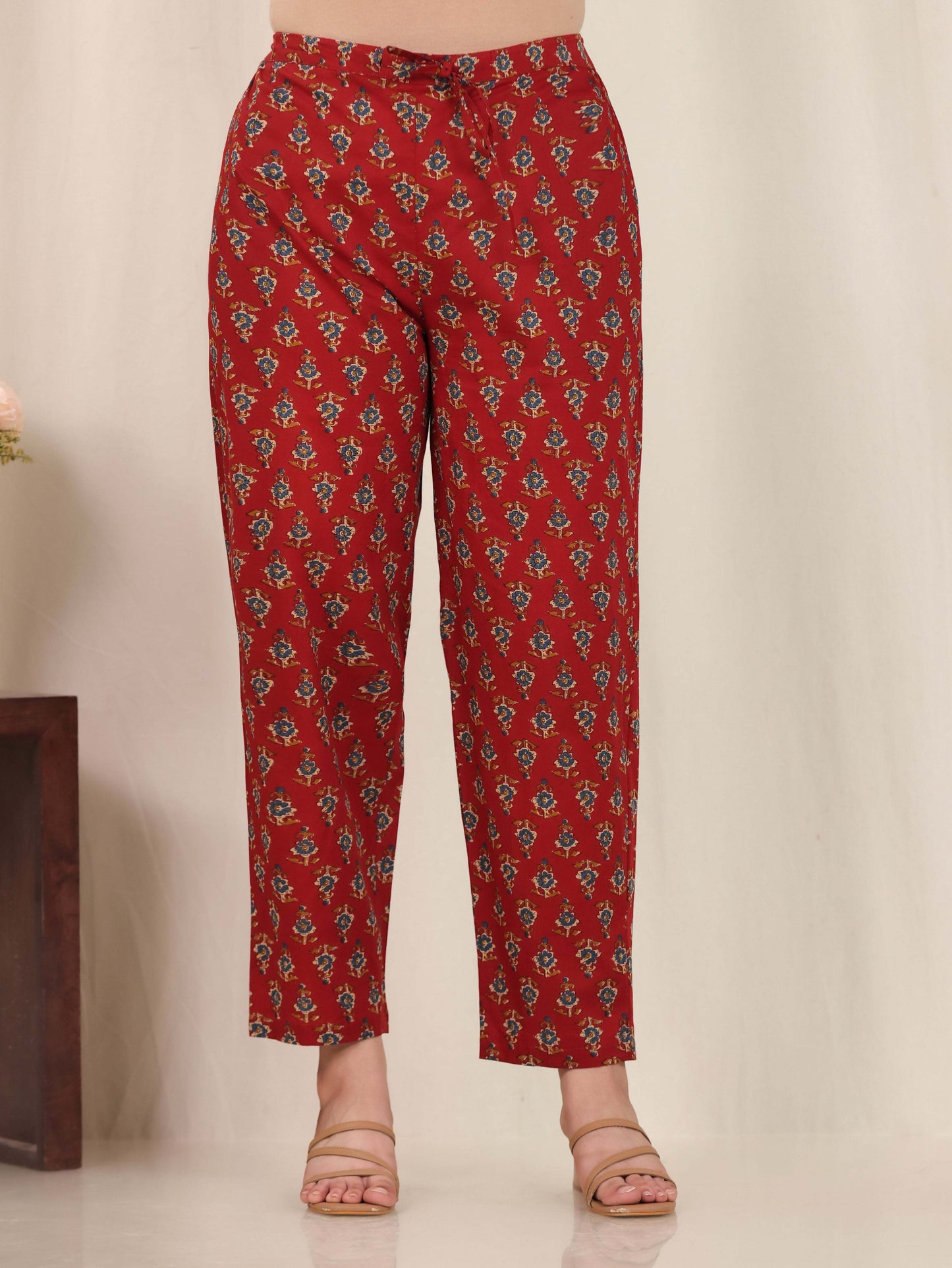 Soft Cotton Floral Straight Red Kurta