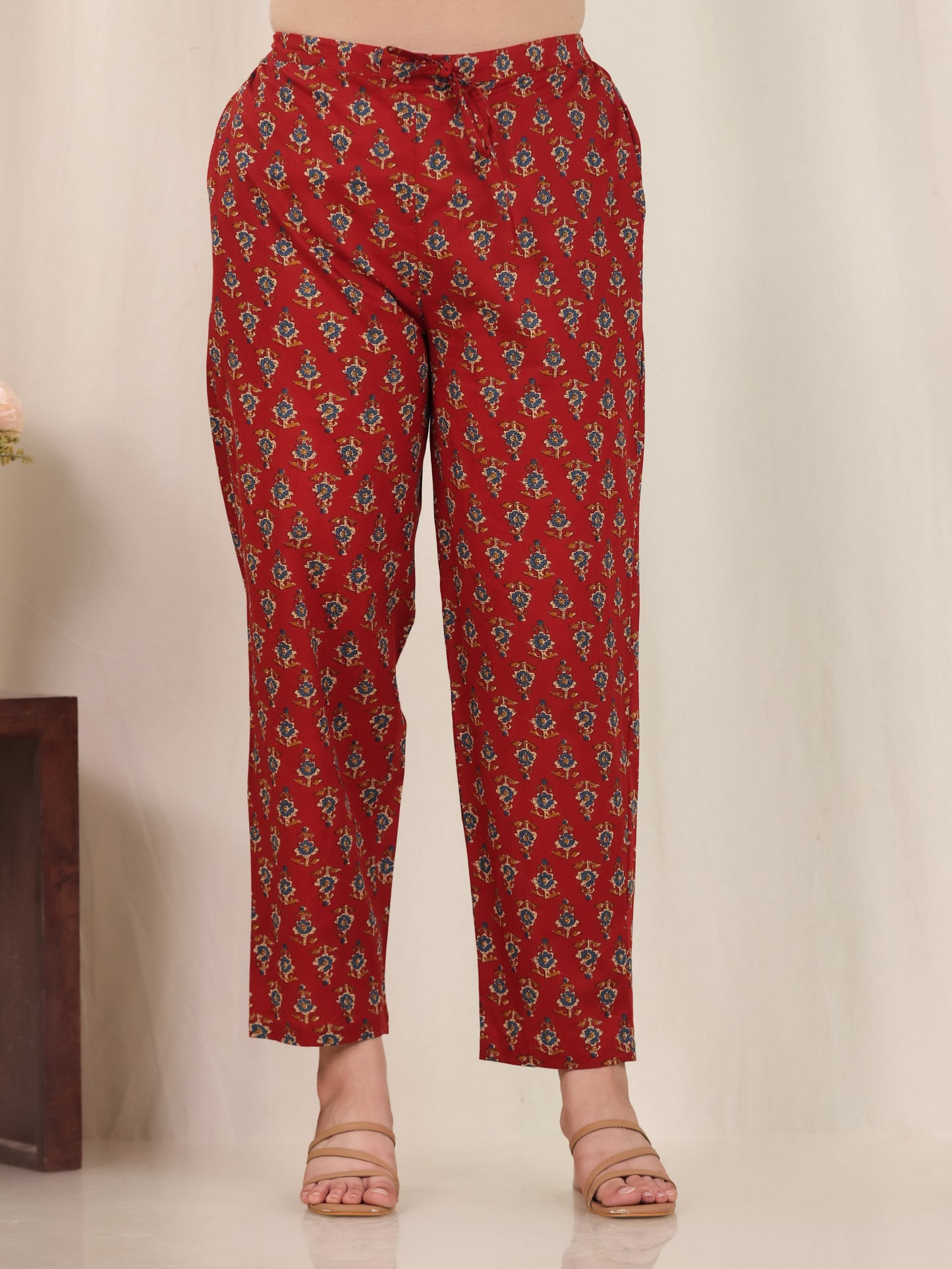 Soft Cotton Floral Straight Red Kurta