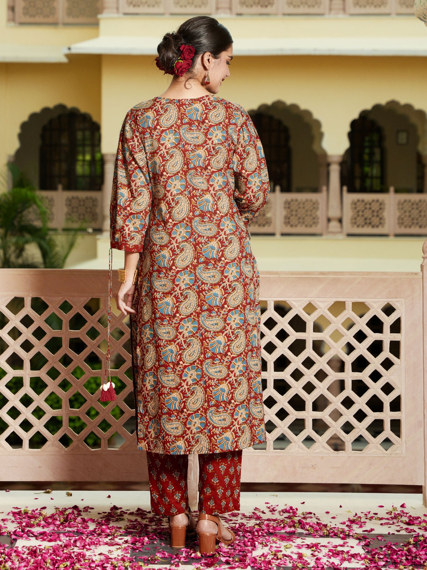 Soft Cotton Floral Straight Red Kurta