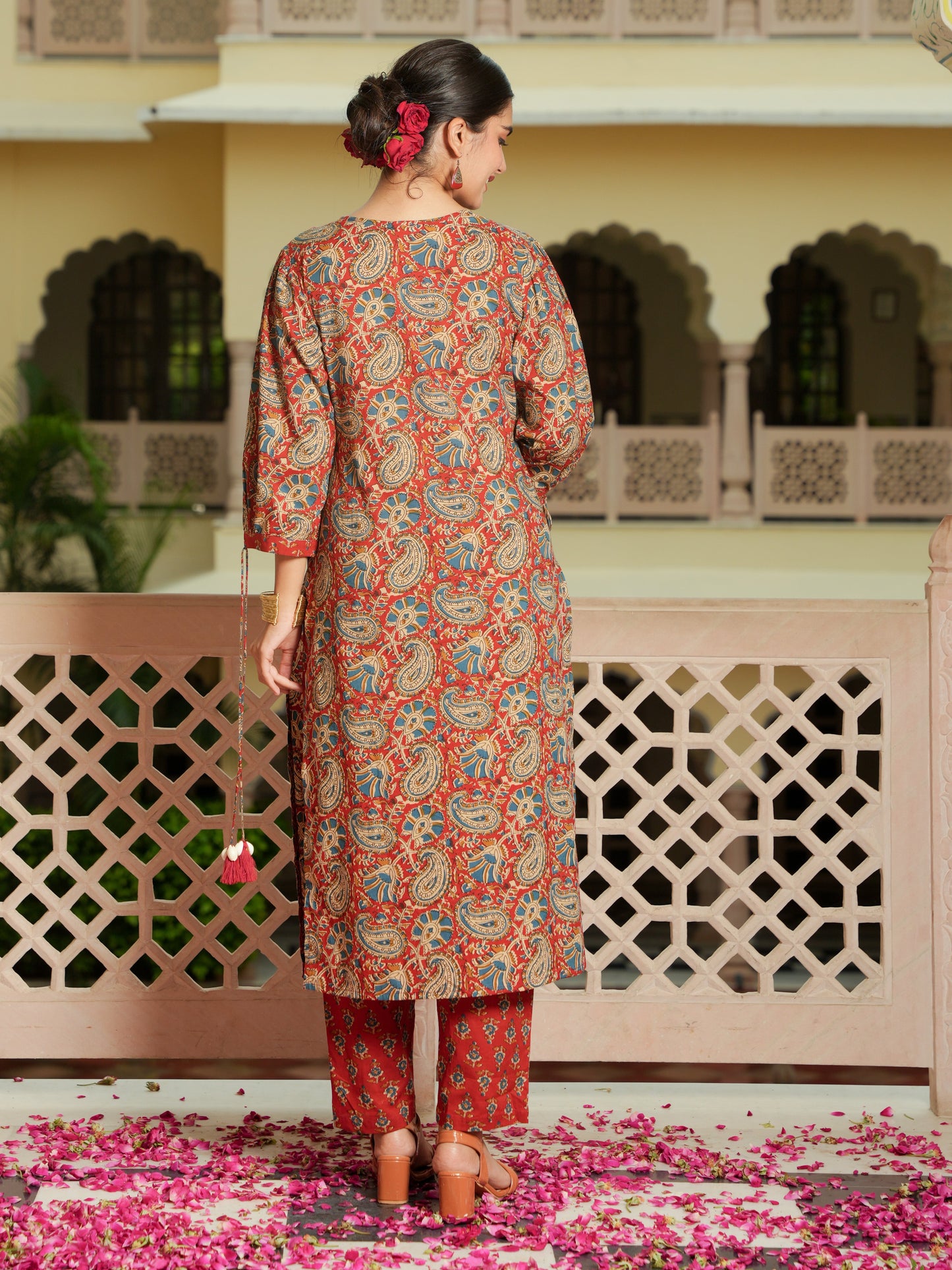 Soft Cotton Floral Straight Red Kurta