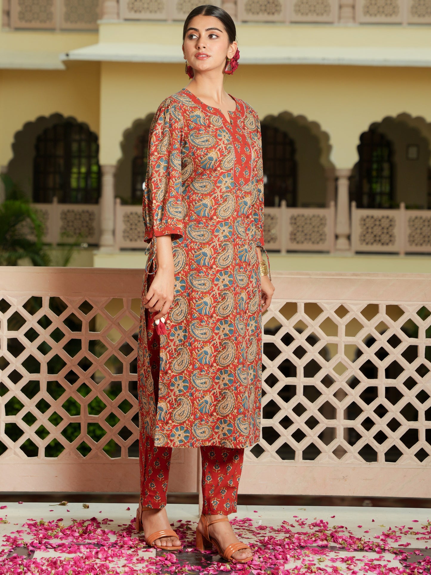 Soft Cotton Floral Straight Red Kurta
